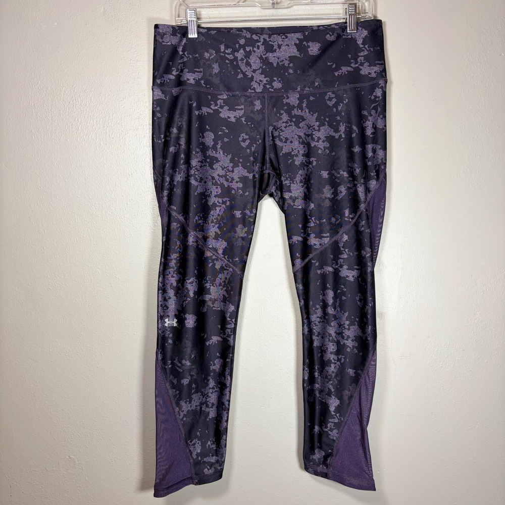 Under Armour Womens HeatGear Compression Leggings Purple Camo Mesh 1349749 XL